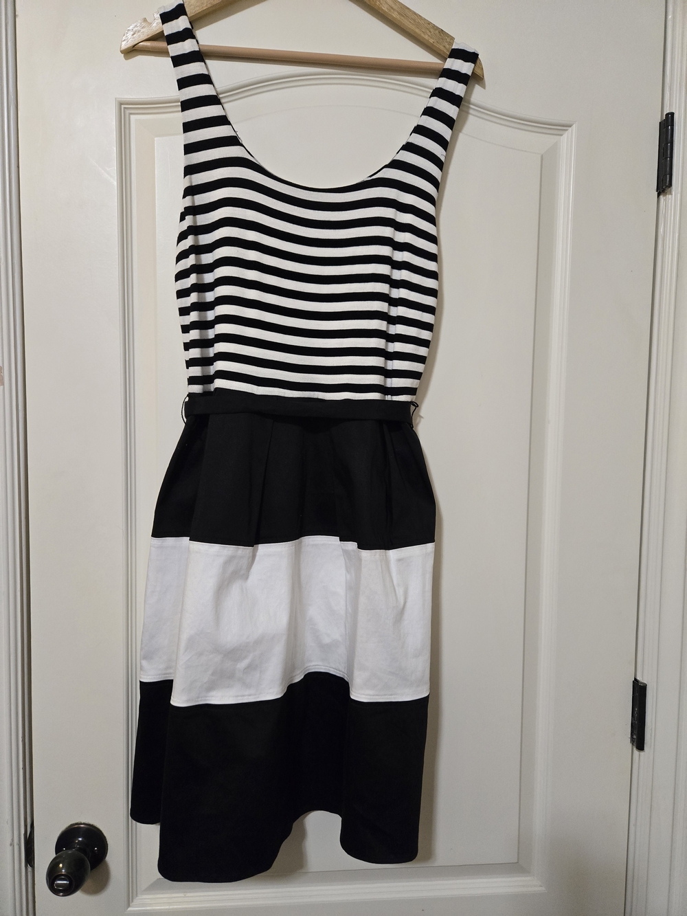 new directions Black & White Striped Colorblock Midi Dress